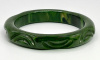 BB529 vintage spinach green double crescent carved bakelite bangle